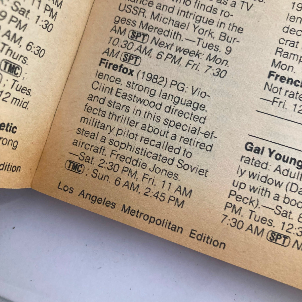 Interior page of the TV Guide Magazine from October 15, 1983, featuring movie listings including 'Firefox' with details about showtimes and Los Angeles Metropolitan Edition.