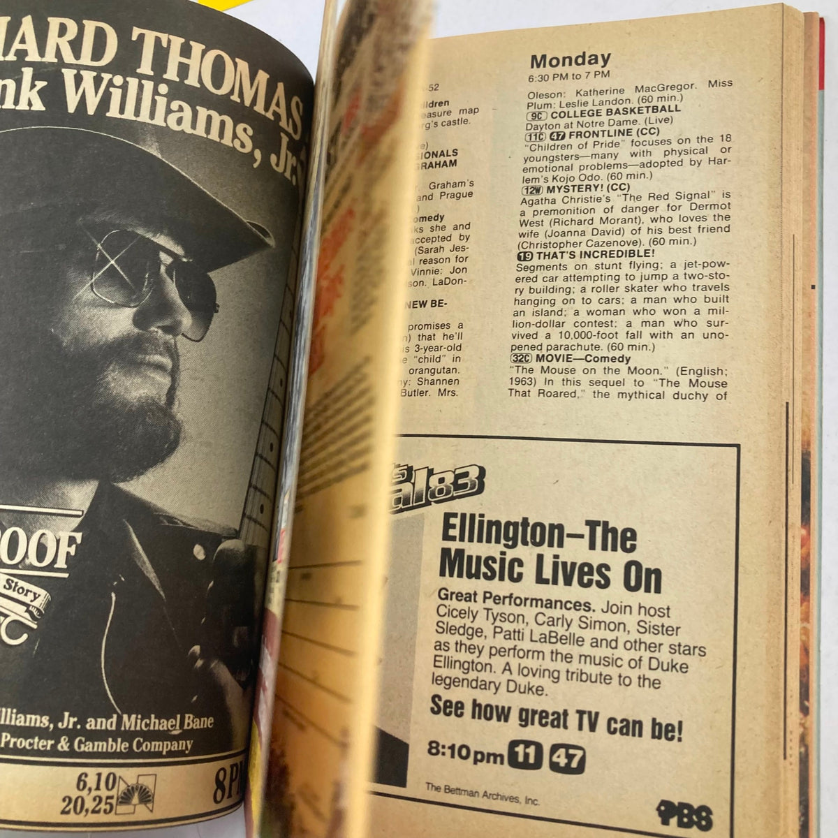 A vintage TV Guide Magazine from March 5, 1983, featuring Valerie Bertinelli on the cover. Inside, ads and listings showcase TV programming, including an announcement for 'Ellington-The Music Lives On' with notable performers. This collectible magazine is a historical piece reflecting television culture in the early 1980s.