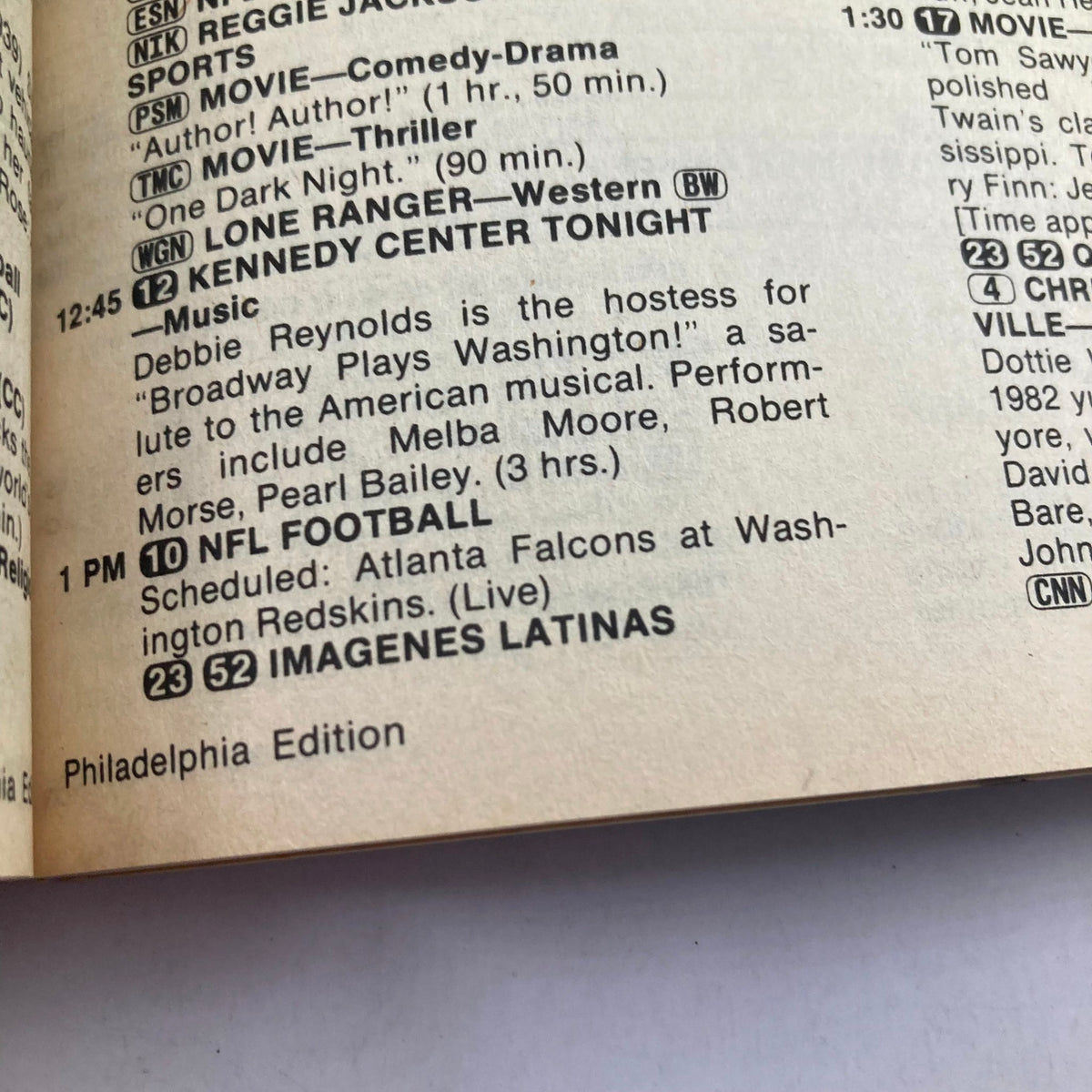 Inside page of the TV Guide Magazine December 3, 1983 showing TV listings including scheduled programs like NFL Football and a performance by Debbie Reynolds. This page reflects the entertainment options of that time.