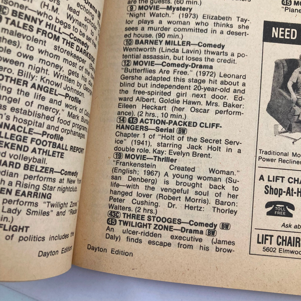 Interior page from the TV Guide Magazine October 27, 1984, showing listings including movies and shows like 'Barney Miller' and 'Twilight Zone', offering a glimpse into television programming from that era.