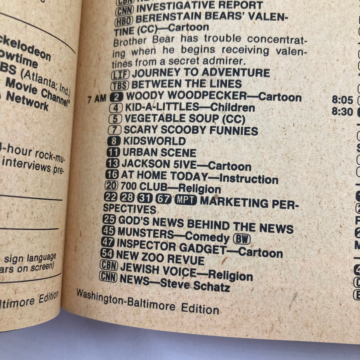 TV Guide Magazine February 9 1985 featuring the cast of Night Court, showing the program listings and scheduling for the Washington-Baltimore edition, including cartoons and children's shows.