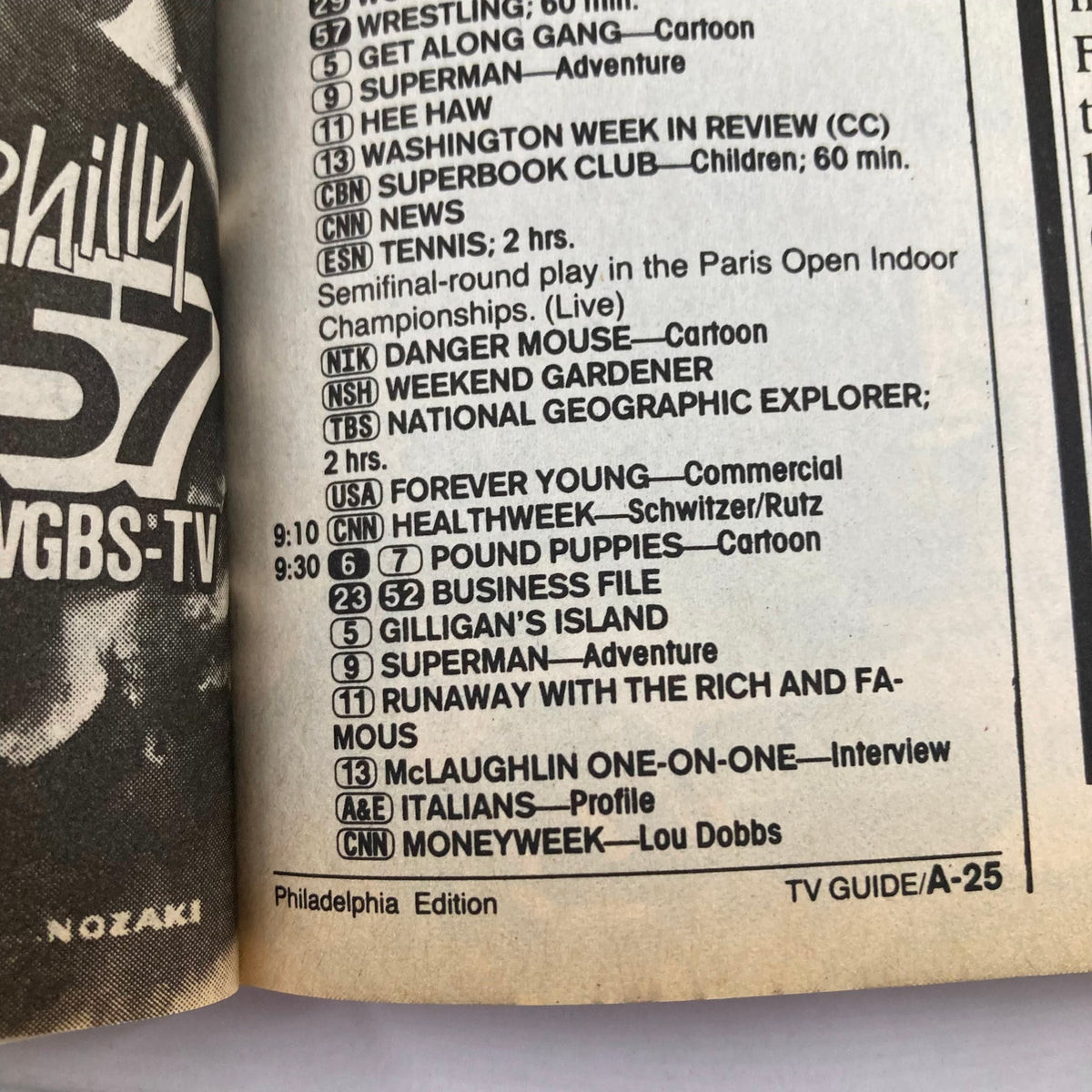 TV Guide Magazine November 7 1987 featuring various television programming listings including 'Pound Puppies', 'Gilligan's Island', and 'Superman'. The page displays a detailed schedule for Philadelphia Edition.