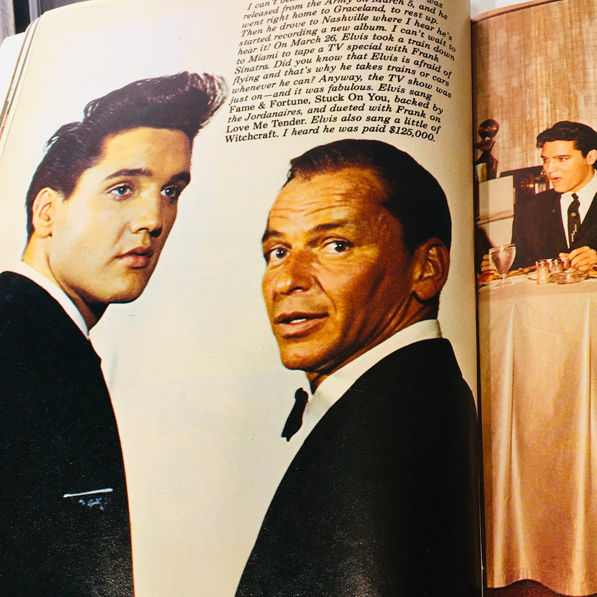 Platinum Presents 1979 #6 Elvis Presley Diary featuring a striking image of Elvis alongside Frank Sinatra, with handwritten reflections on their careers and friendships.