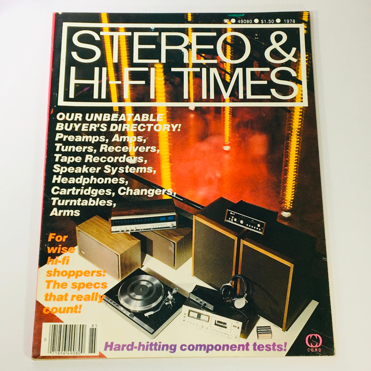 Cover of VTG Stereo & Hi-Fi Times Magazine 1978 Buyer's Directory featuring preamplifiers, amplifiers, and audio equipment. The magazine highlights a comprehensive buyer's directory with a vintage design and vibrant colors, capturing the essence of late 1970s audio culture.
