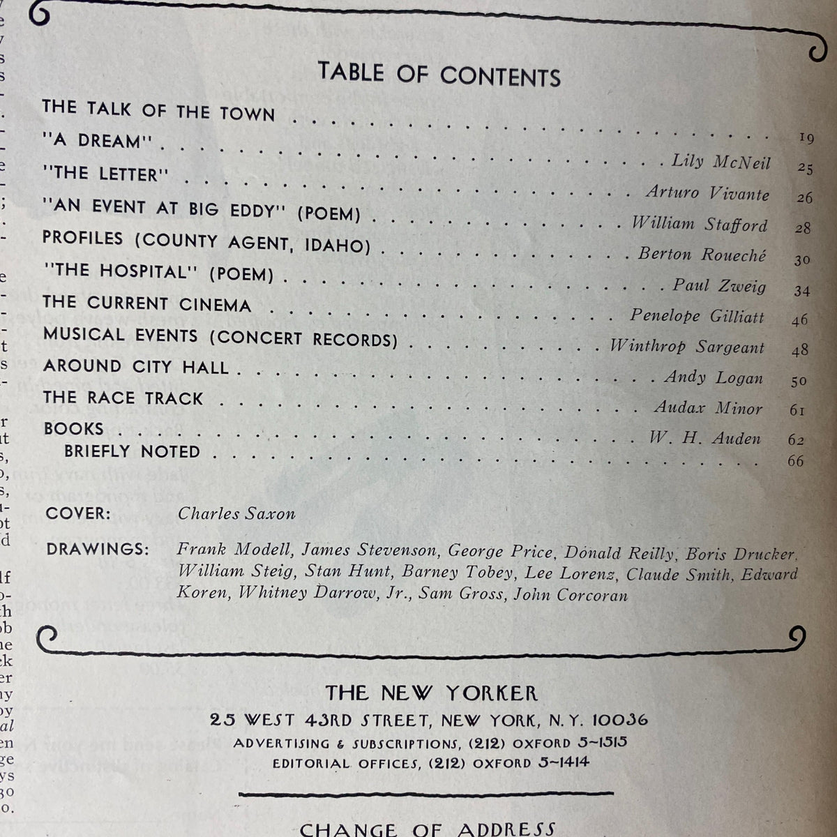 Table of Contents from The New Yorker Full Magazine September 3, 1973, listing articles and contributions including The Talk of the Town and profiles by notable writers.
