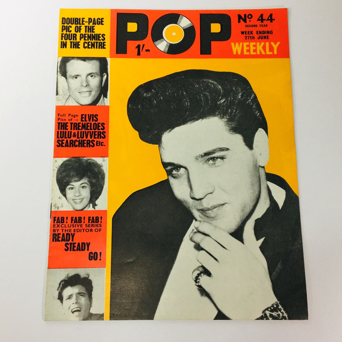 Cover of VTG Pop Weekly Magazine June 1964 #44 featuring Elvis Presley and the pop music scene of the 1960s.