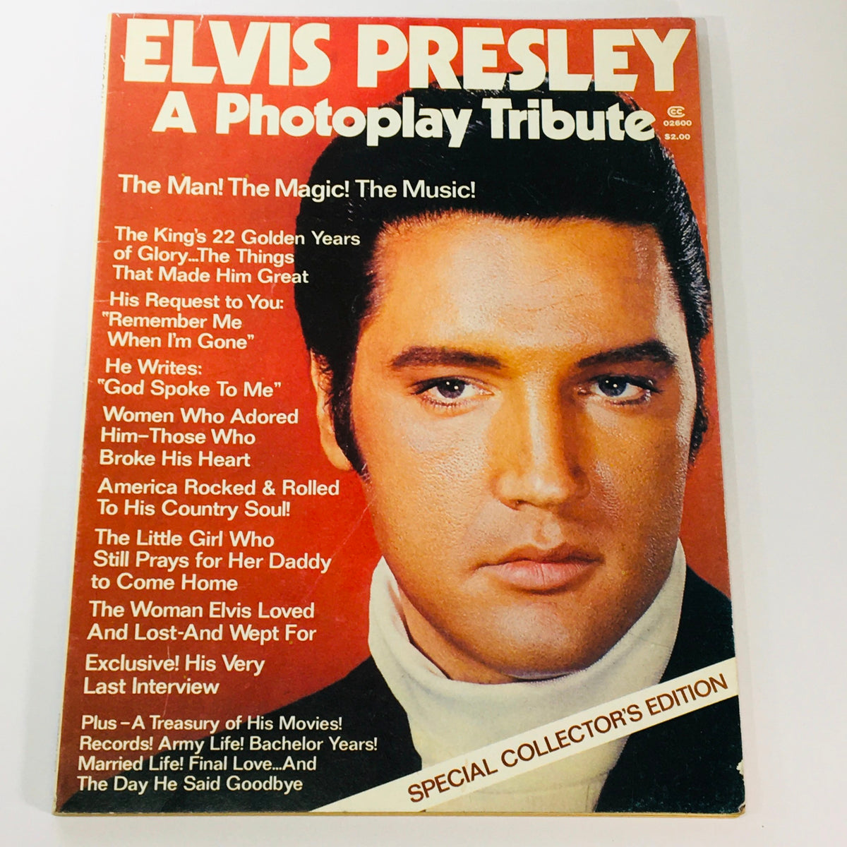 VTG 1977 Elvis Aron Presley A Photoplay Tribute Special Collector's Edition cover featuring Elvis Presley with the caption 'The Man! The Magic! The Music!'