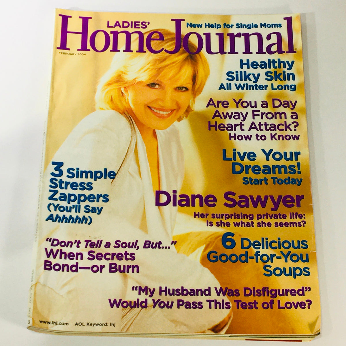 Ladies' Home Journal Magazine February 2004 featuring Diane Sawyer on the cover, showcasing her iconic photoshoot and the magazine's vintage style.