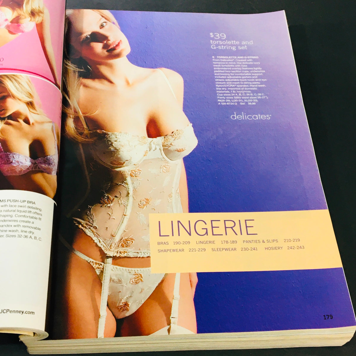 Lingerie advertisement page from the JC Penney Spring Summer 2002 Store Catalog featuring a model in a delicate torsolette set; highlights early 2000s lingerie fashion.