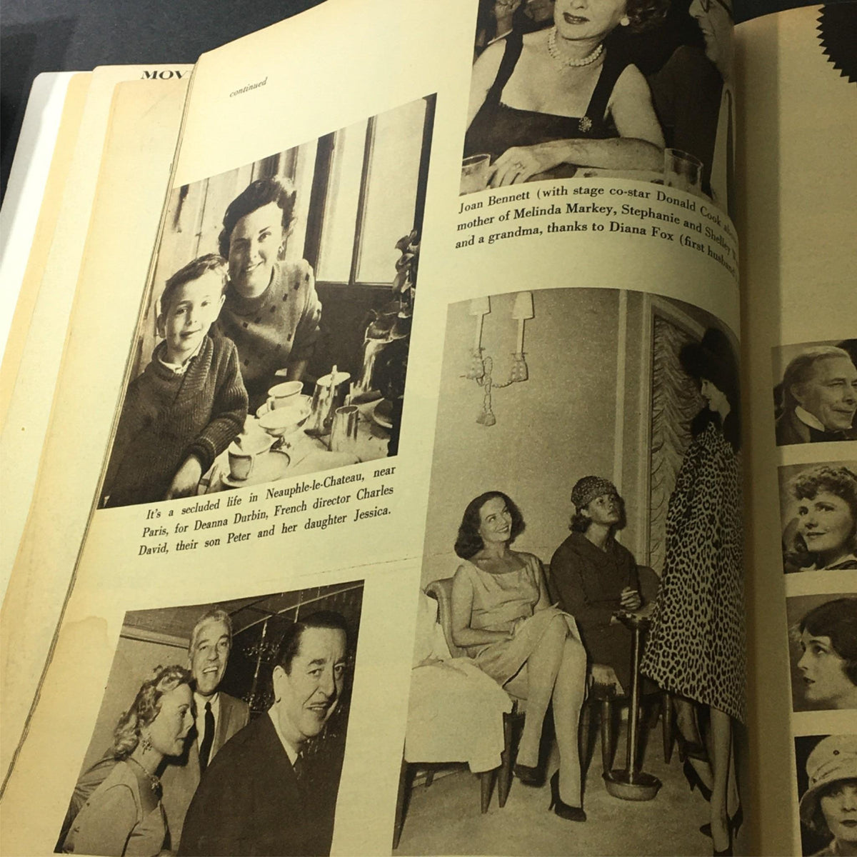 Page in the VTG Photoplay Magazine December 1960 showing photographs of Hollywood stars and behind-the-scenes moments from classic productions.