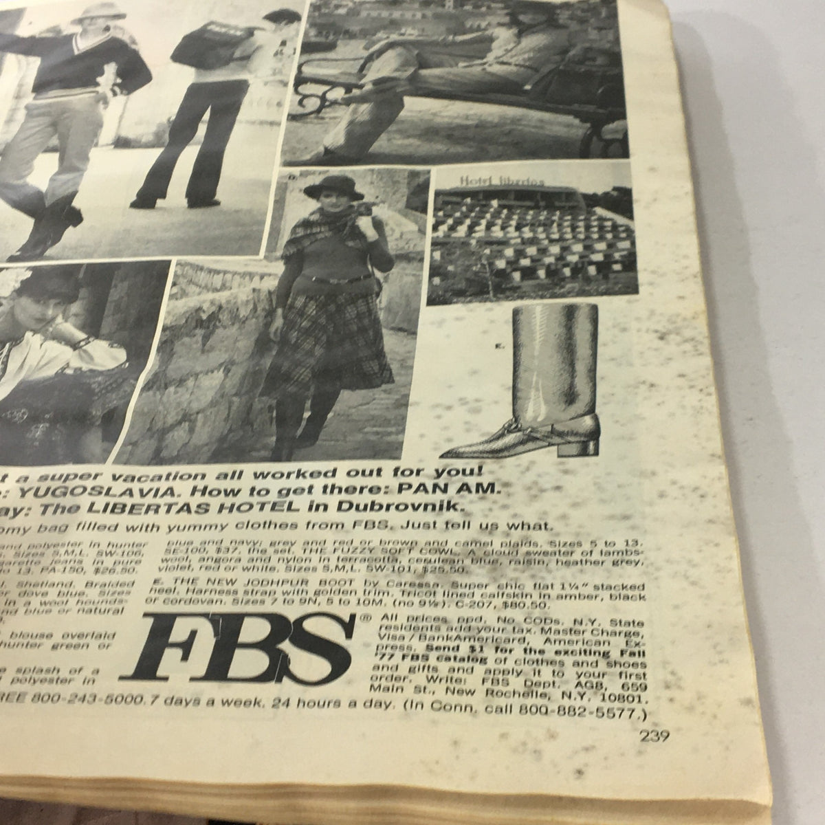 Back page of Vintage Glamour Magazine August 1977 highlighting various travel advertisements and models in stylish outfits, indicative of late 70s fashion.