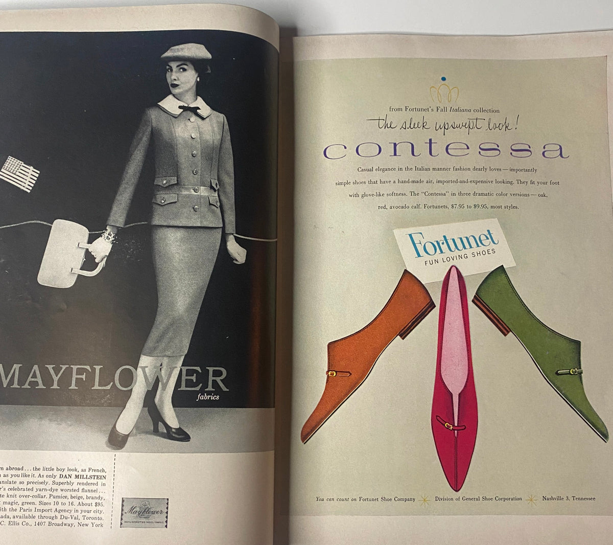 Advertisement page from the August 15, 1955 Vogue Magazine promoting footwear, reflecting the fashion trends of the 1950s.