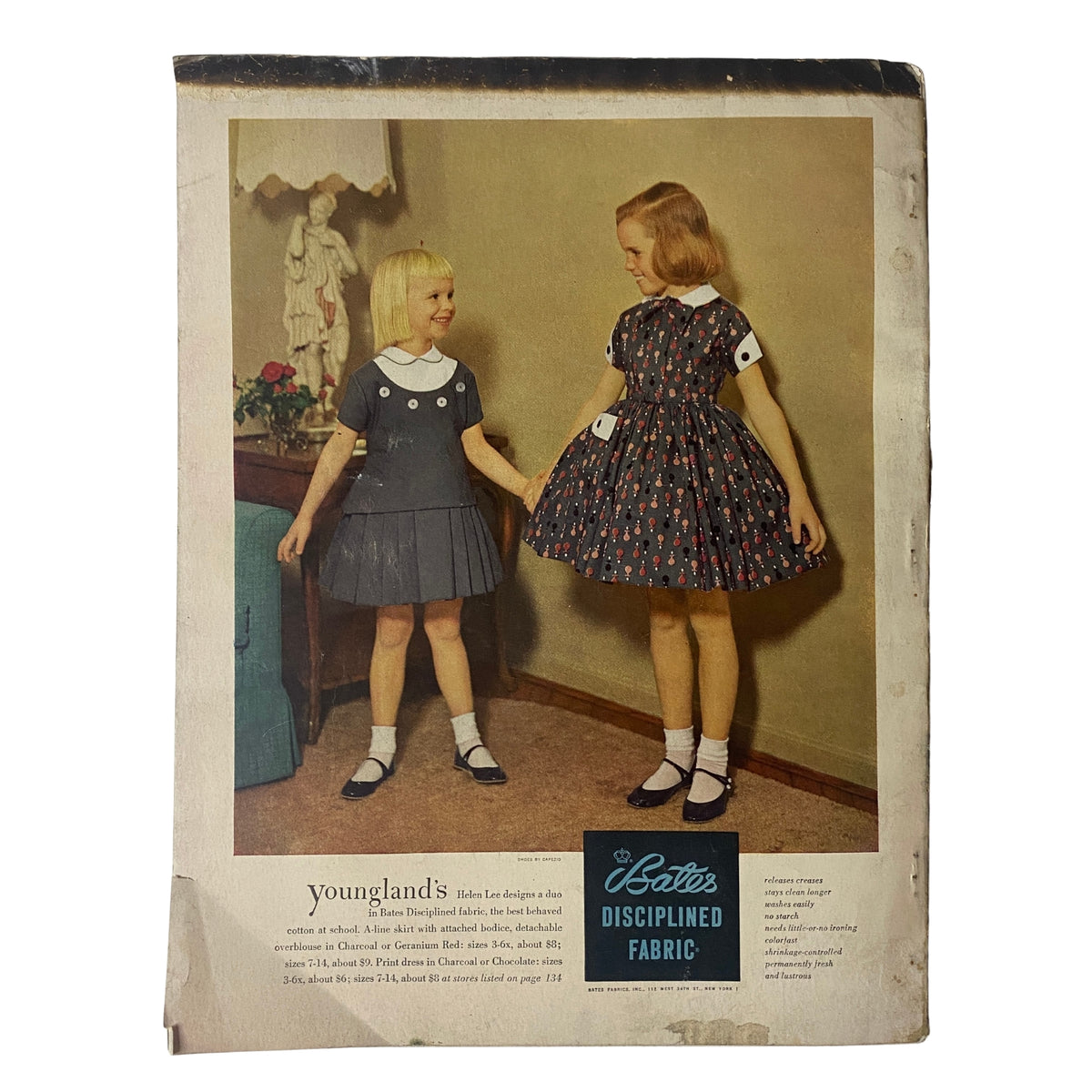 Vogue Magazine August 15, 1955 cover featuring Barbara Mullen by Clifford Coffin, showcasing two young girls in fashionable dresses, accentuating mid-century autumn fashion trends.