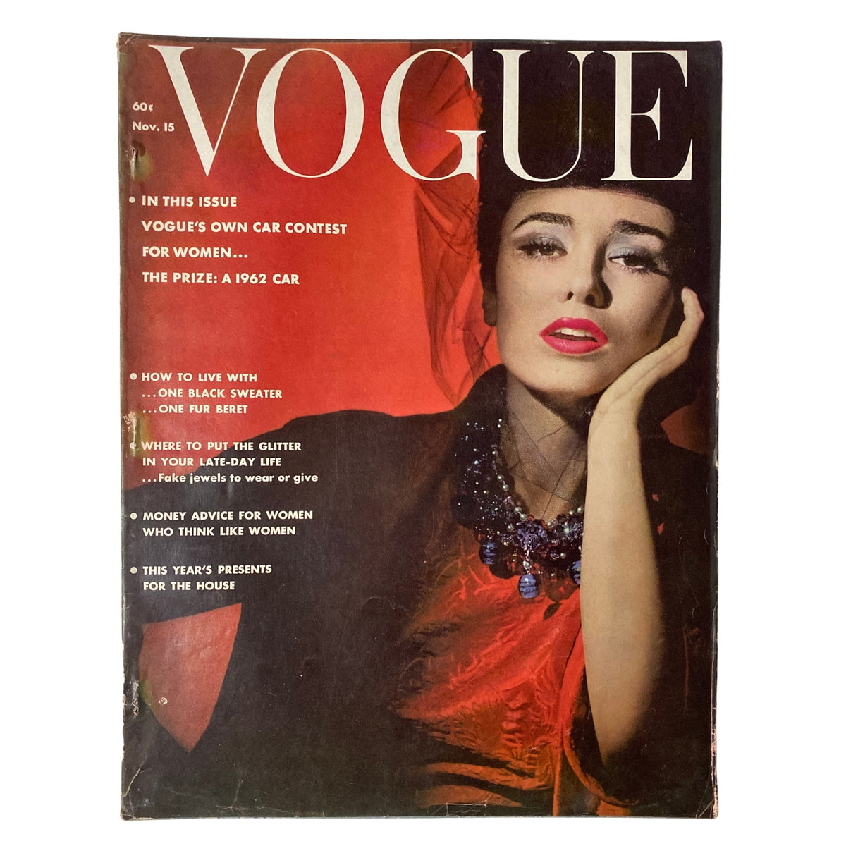 Vogue Magazine, November 15, 1961, featuring Sondra Peterson on the cover, photographed by Horst P. Horst, highlighting fashion and lifestyle articles.