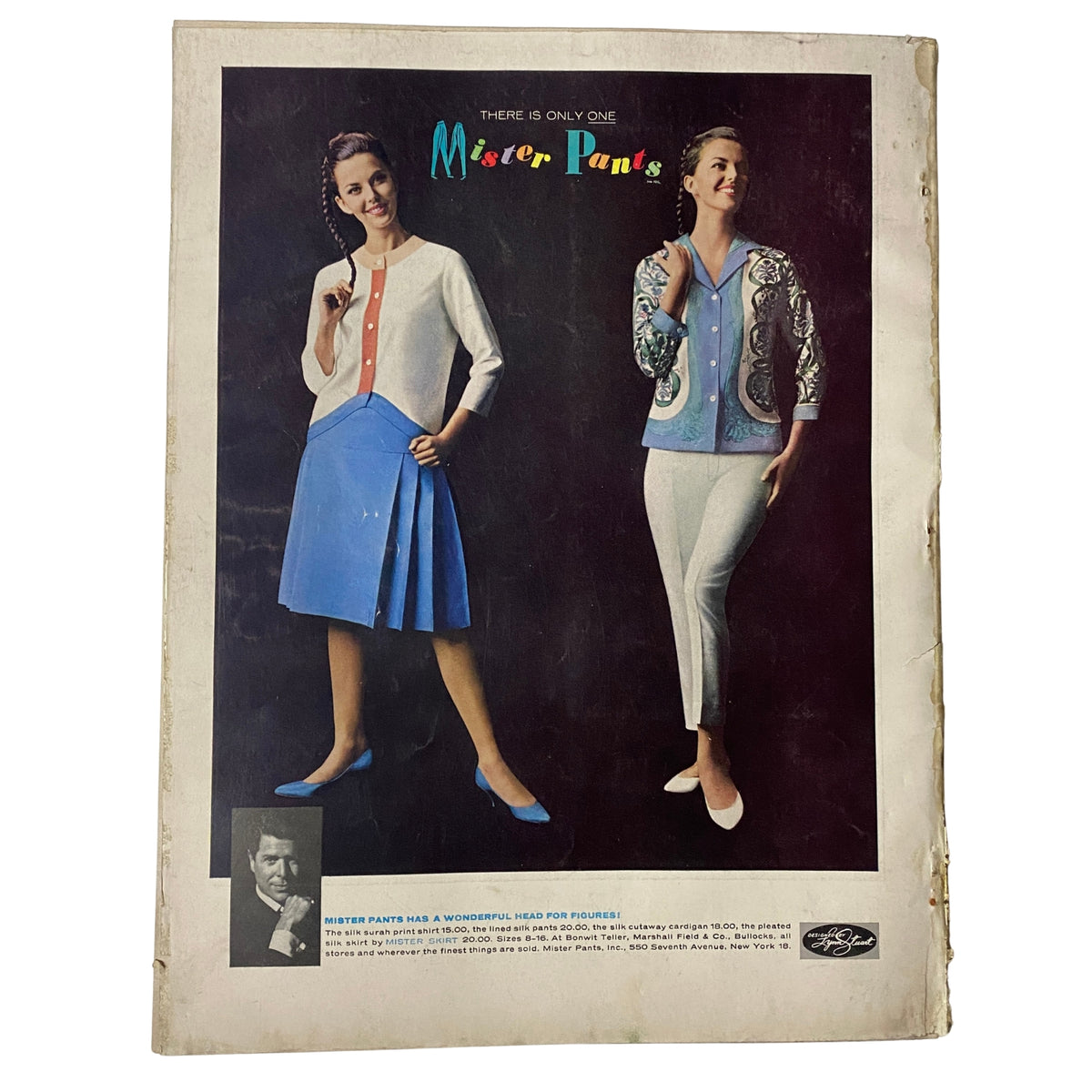 Back cover of Vogue Magazine November 15, 1961, featuring a vintage advertisement for Mister Pants, reflecting 1960s fashion styles, including a model wearing a chic two-piece outfit.