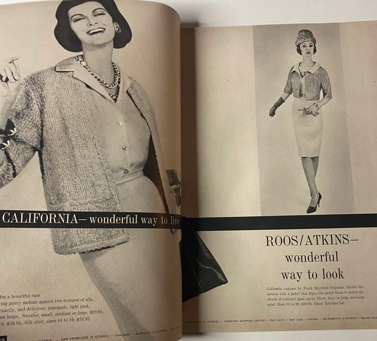Fashion spread from Vogue Magazine March 1, 1961 showcasing models in California-inspired outfits, emphasizing elegance and modern fashion.