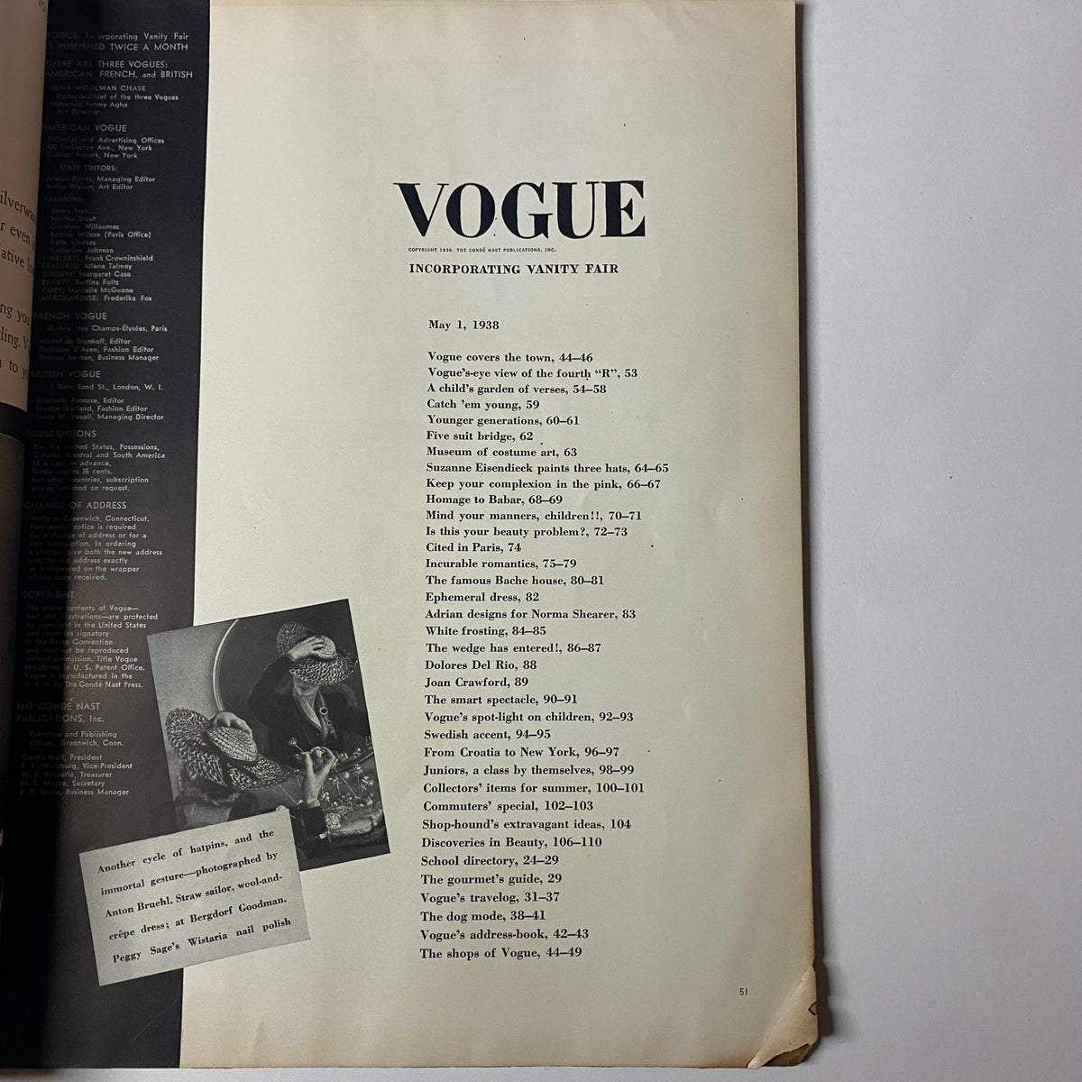 Vogue Magazine May 1, 1938 Cover by Anton Bruehl featuring a vintage design with art and typography.