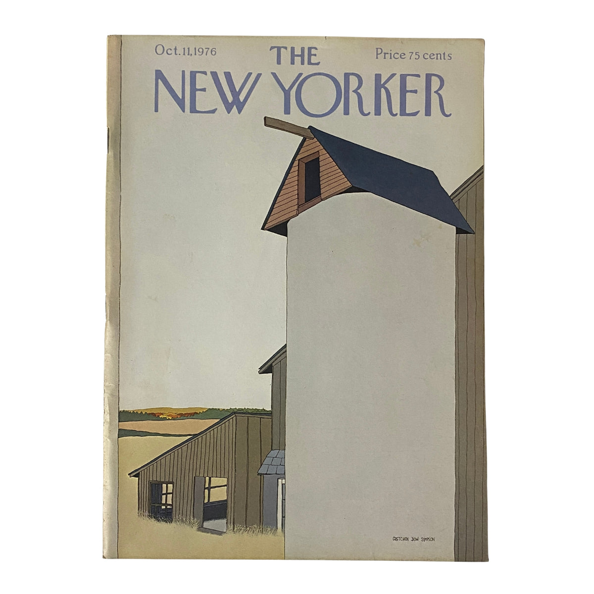 Cover of The New Yorker magazine, October 11, 1976, featuring an illustration by Gretchen Dow Simpson, depicting a serene landscape and architecture, representative of mid-1970s America.