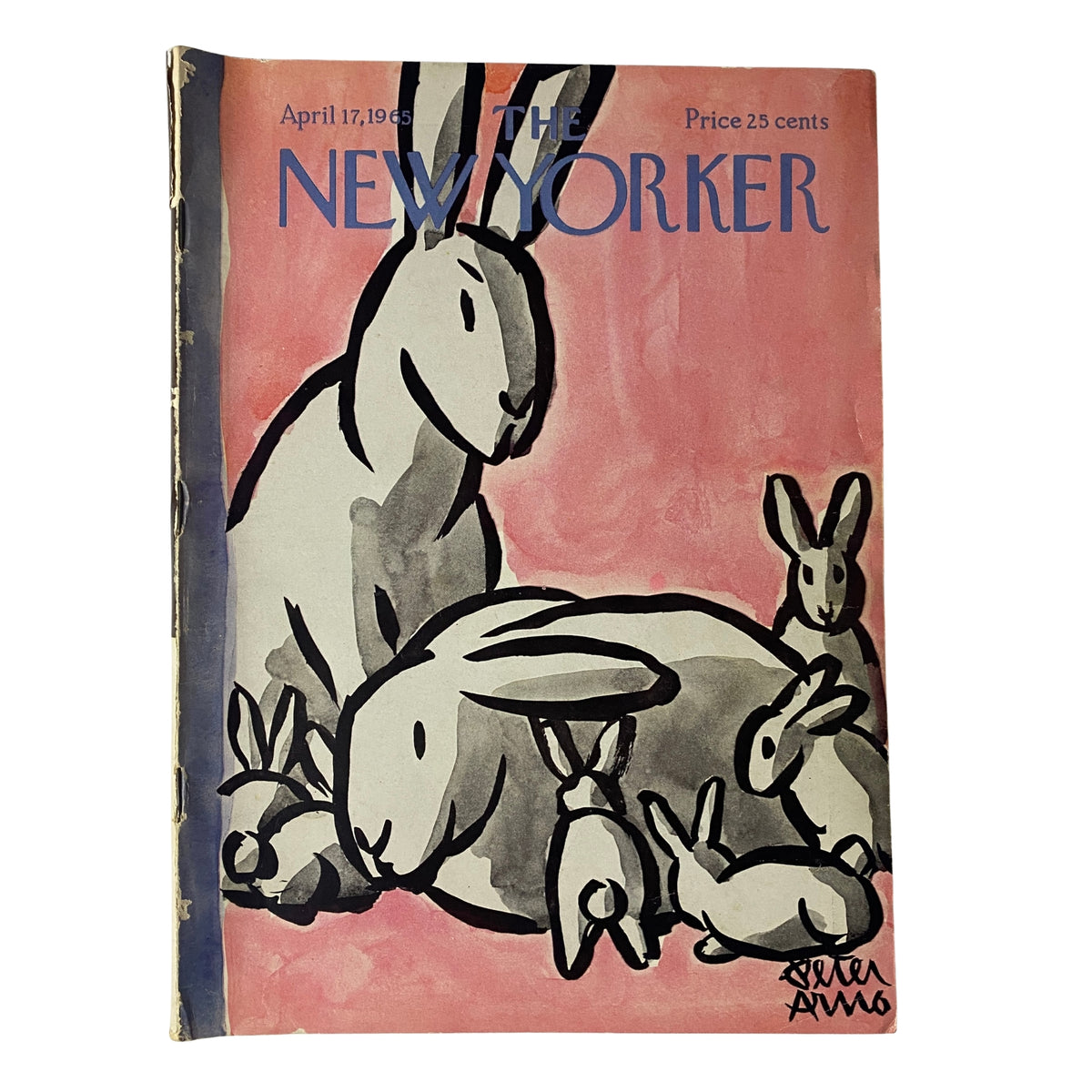 The New Yorker Full Magazine April 17, 1965 cover featuring a whimsical illustration of rabbits by Peter Arno in vibrant colors.