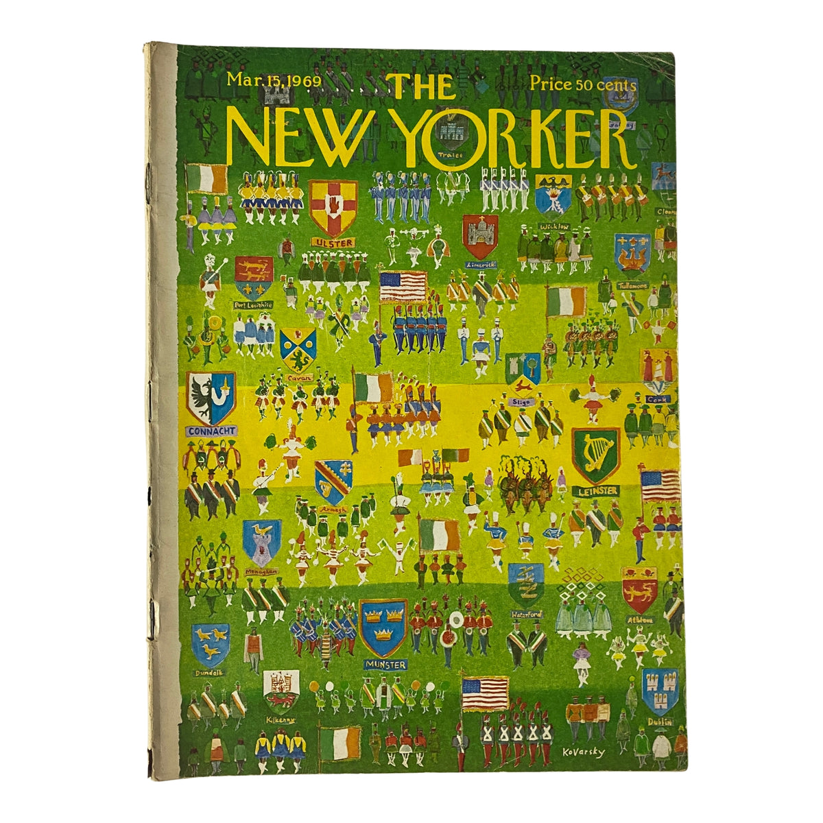 The New Yorker Full Magazine March 15, 1969 with Anatol Kovarsky cover illustration depicting a vibrant and colorful scene of urban life, emblematic of the magazine's golden era.