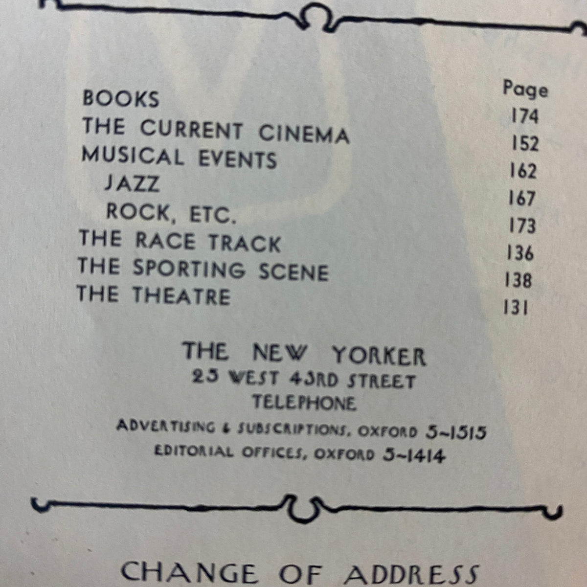 Table of contents from The New Yorker Full Magazine March 15, 1969 Anatol Kovarsky Cover, showcasing articles including Current Cinema, Jazz, and Theatre.