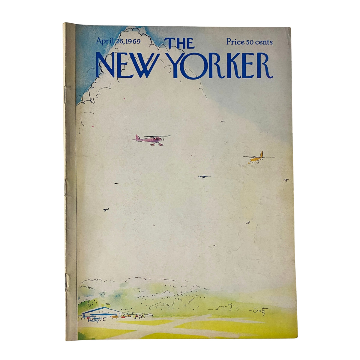 The New Yorker Full Magazine April 26, 1969 featuring a serene cover illustration by Arthur Getz, depicting light aircraft over a cloudy sky, representing a blend of literary culture and artistic expression.