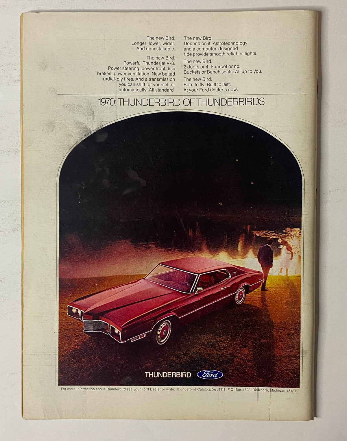 Back cover of The New Yorker Full Magazine March 7, 1970, featuring an advertisement for the 1970 Thunderbird showcasing its luxurious design.