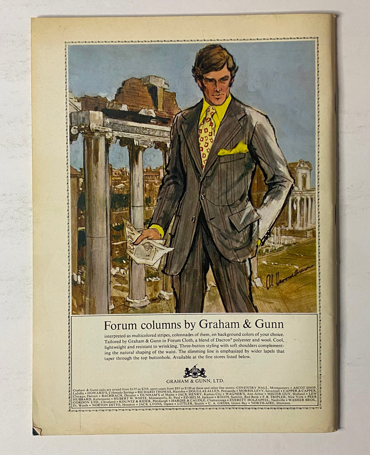 Back cover of The New Yorker Full Magazine April 3, 1971, showcasing an advertisement for Graham & Gunn, including a stylish figure in a striped suit.