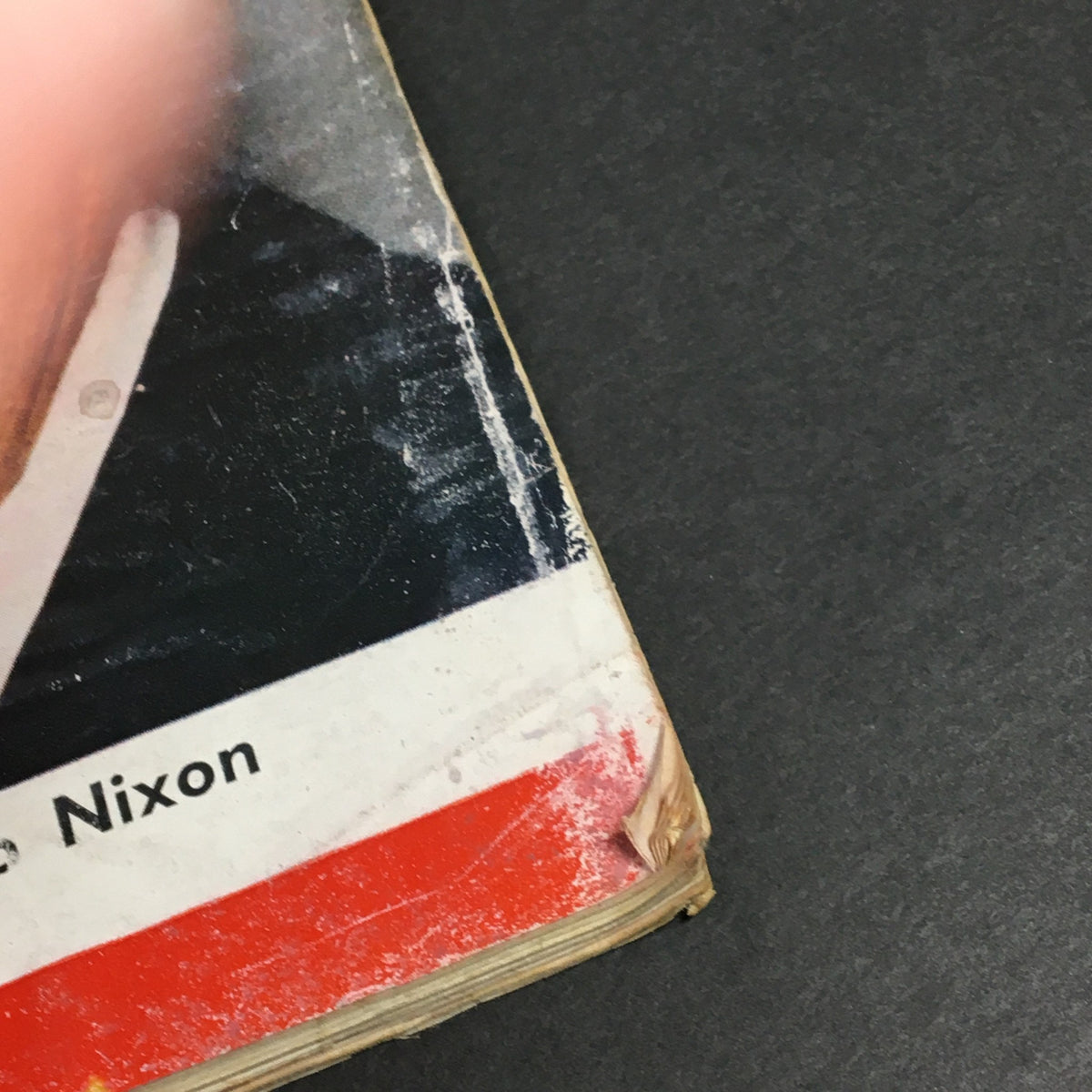 Close-up of the corner of VTG Newsweek Magazine June 20 1960 showing wear and tear on the cover, reflecting its vintage condition.