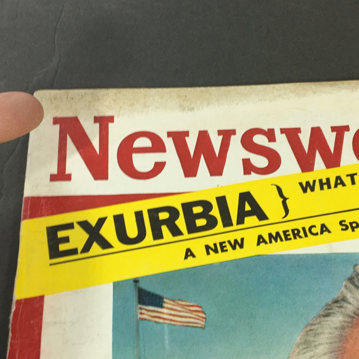 Side view of the VTG Newsweek Magazine from June 3, 1957, showcasing the title 'Newsweek' and the banner on 'Exurbia'.