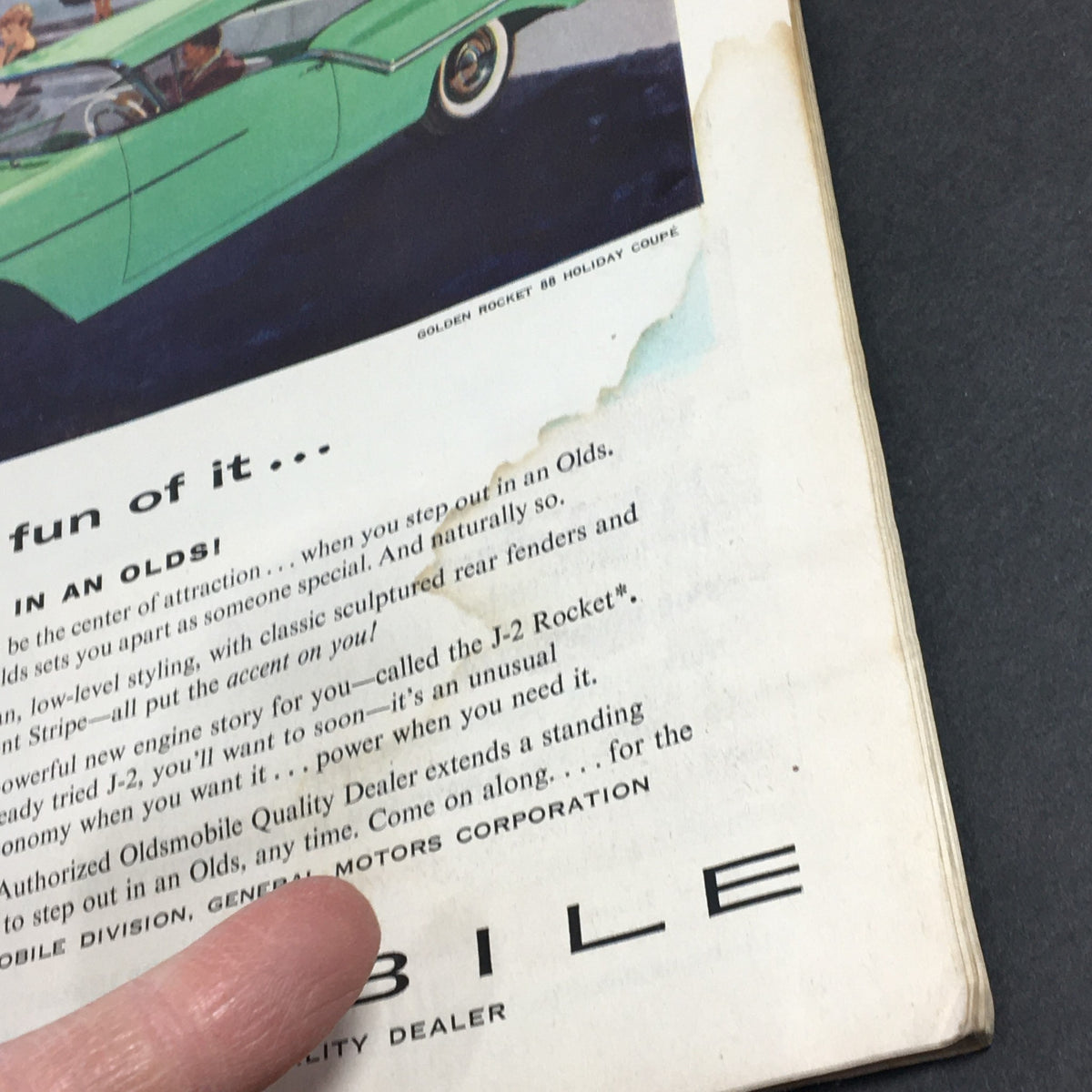 Advertisement page from the VTG Newsweek Magazine June 3, 1957, showcasing an Oldsmobile car with text about features and benefits.