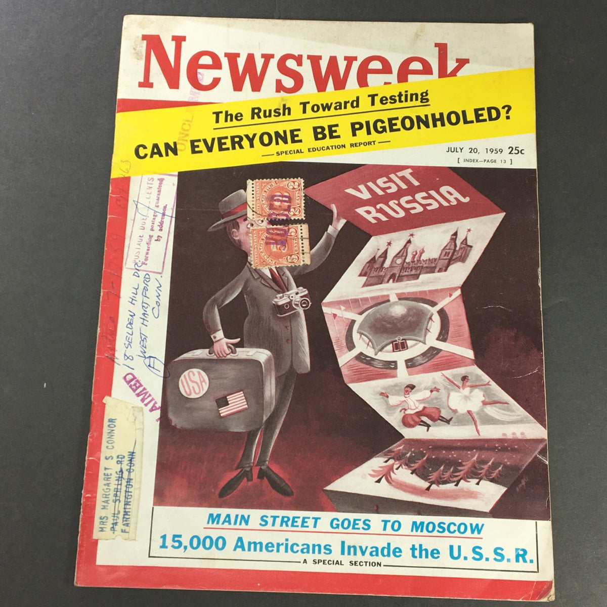 VTG Newsweek Magazine July 20 1959 cover featuring the main story 'Main Street Goes to Moscow' and 'Rush Toward Test' headline.