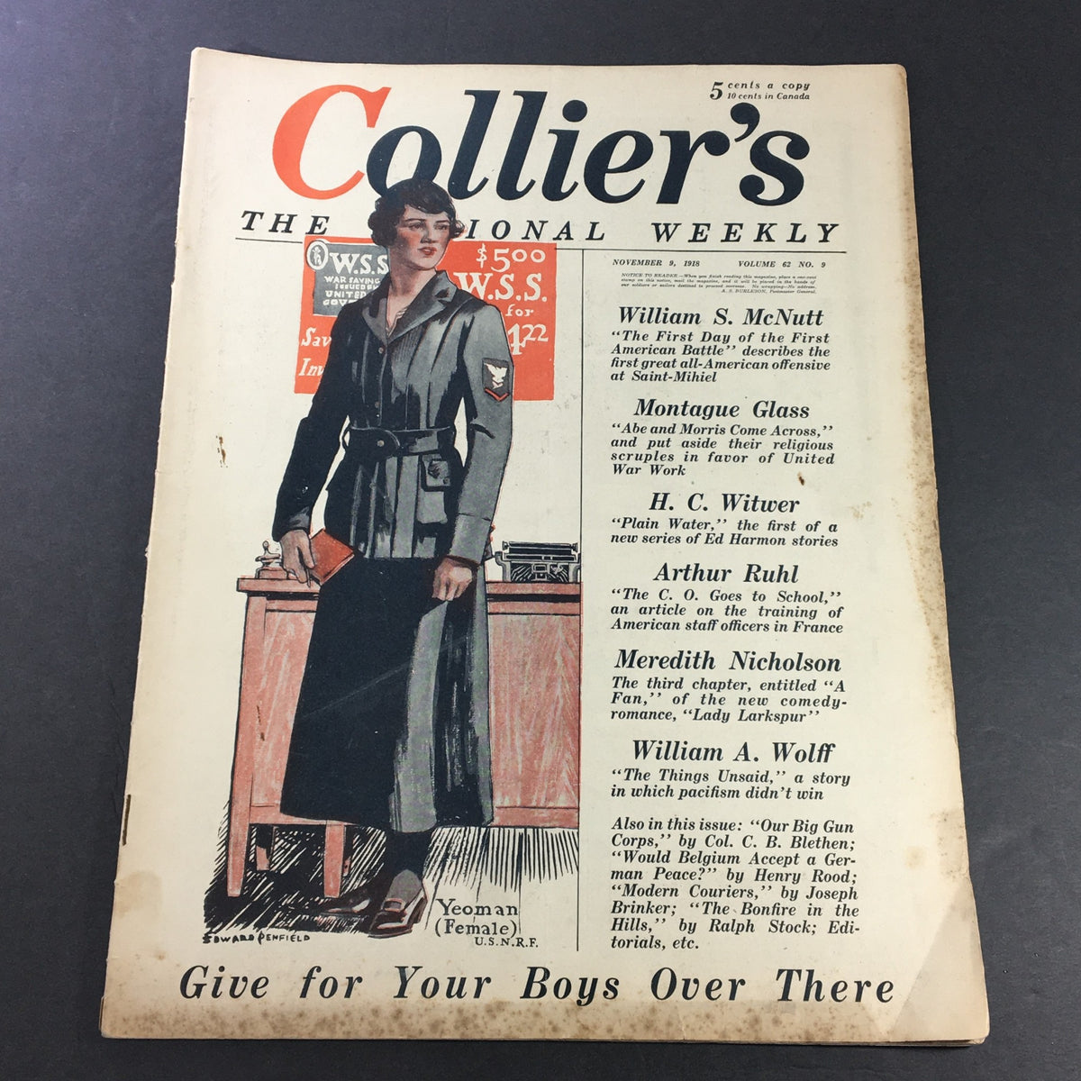 Cover of VTG Collier's Magazine November 9, 1918 featuring a woman in a coat, highlighting the essence of early 20th-century fashion and artwork.