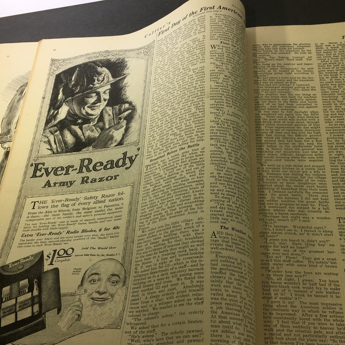 Advertisement for the 'Ever-Ready' Army Razor from VTG Collier's Magazine November 9, 1918 highlighting military grooming products.