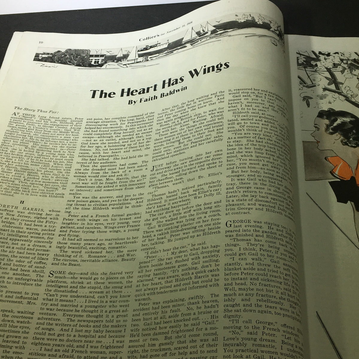 Article titled 'The Heart Has Wings' in VTG Collier's Magazine November 14 1936, featuring a narrative about emotional themes.