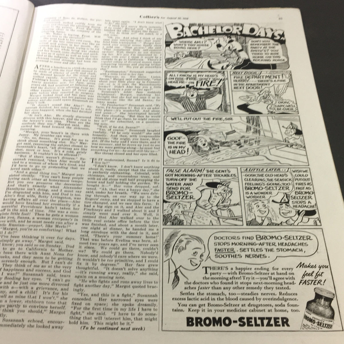 Another interior page of VTG Collier's Magazine August 29 1936, displaying a humorous comic strip titled 'Bachelor Days'. This page exemplifies the magazine's rich content and variety in entertainment.