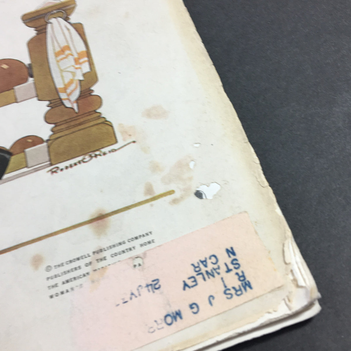 Detail of the back cover of VTG Collier's Magazine December 12 1936, showing vintage artwork and an address label, highlighting the magazine's nostalgic charm.