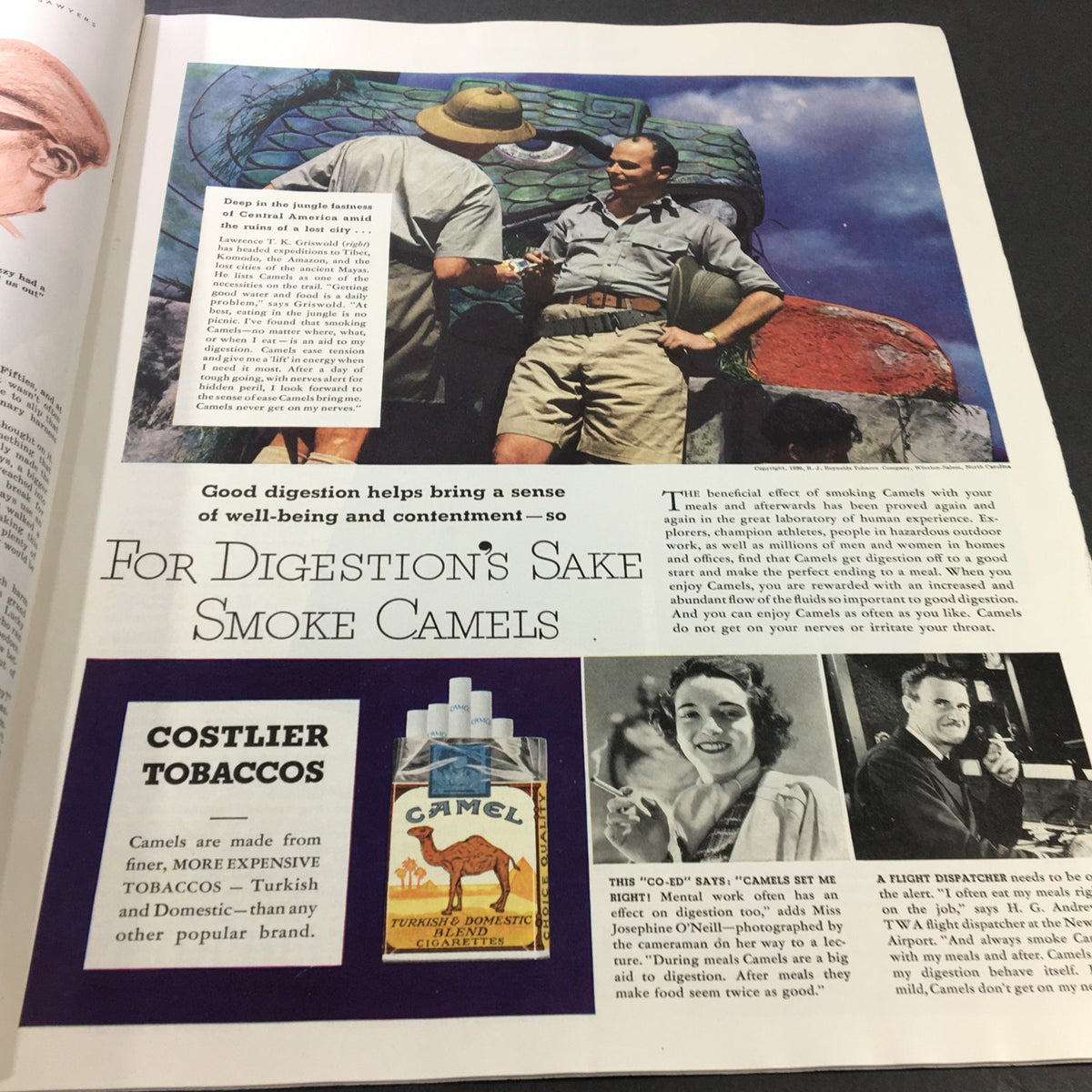 VTG Collier's Magazine December 5 1936 advertisement promoting Camel cigarettes, featuring two men discussing in a lush jungle setting.