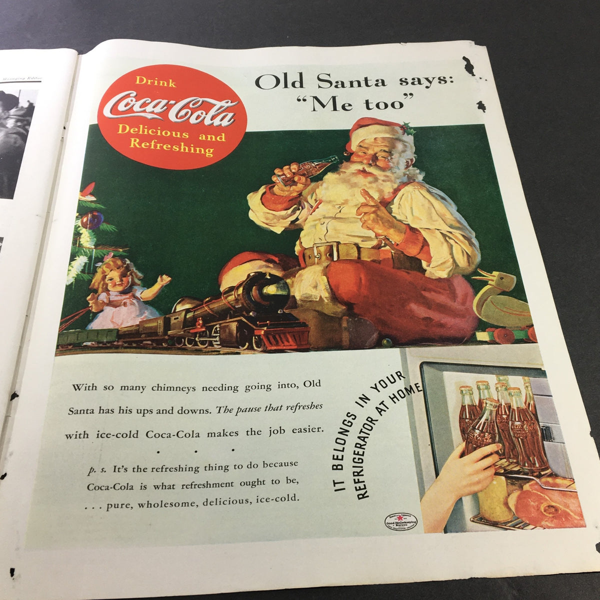 VTG Collier's Magazine December 5 1936 advertisement featuring Santa Claus promoting Coca-Cola, emphasizing its refreshing qualities during the holiday season.