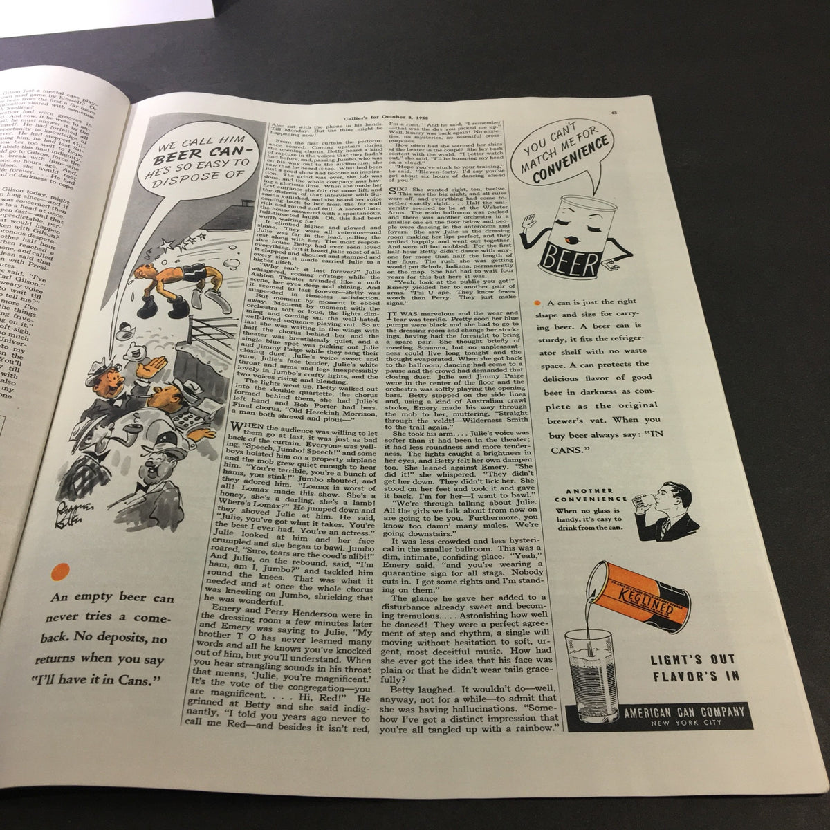 Cartoon and humorous article section from VTG Collier's Magazine, October 8, 1938, aimed at engaging readers in lighthearted themes.