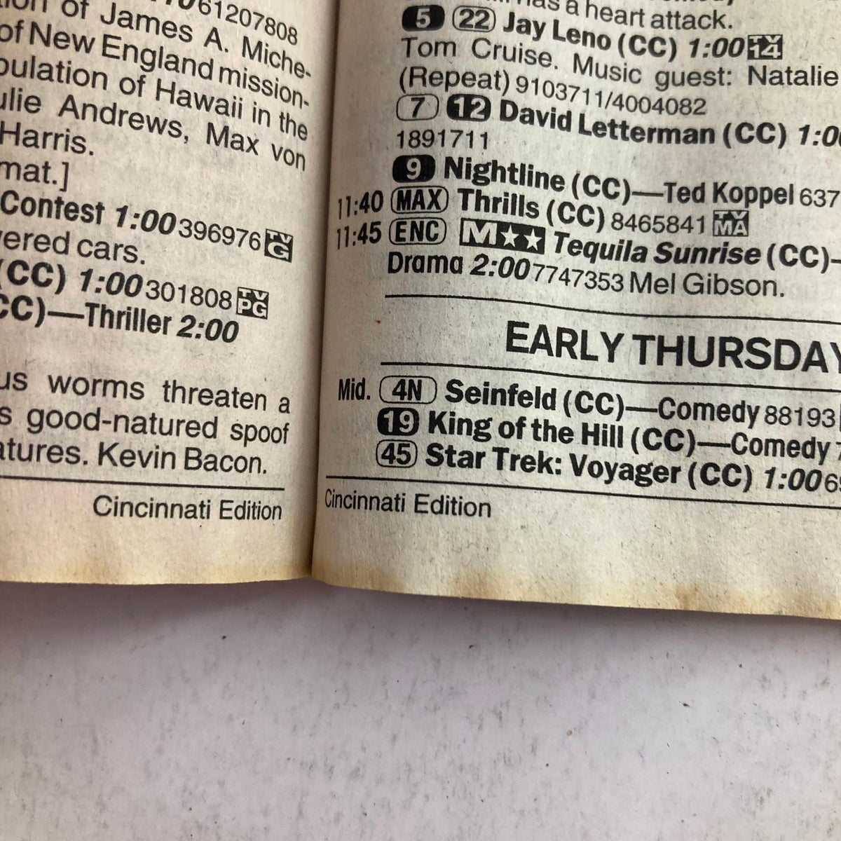Interior page from TV Guide Magazine dated August 17, 2002, displaying TV listing details including shows like 'Seinfeld' and 'Star Trek: Voyager'.