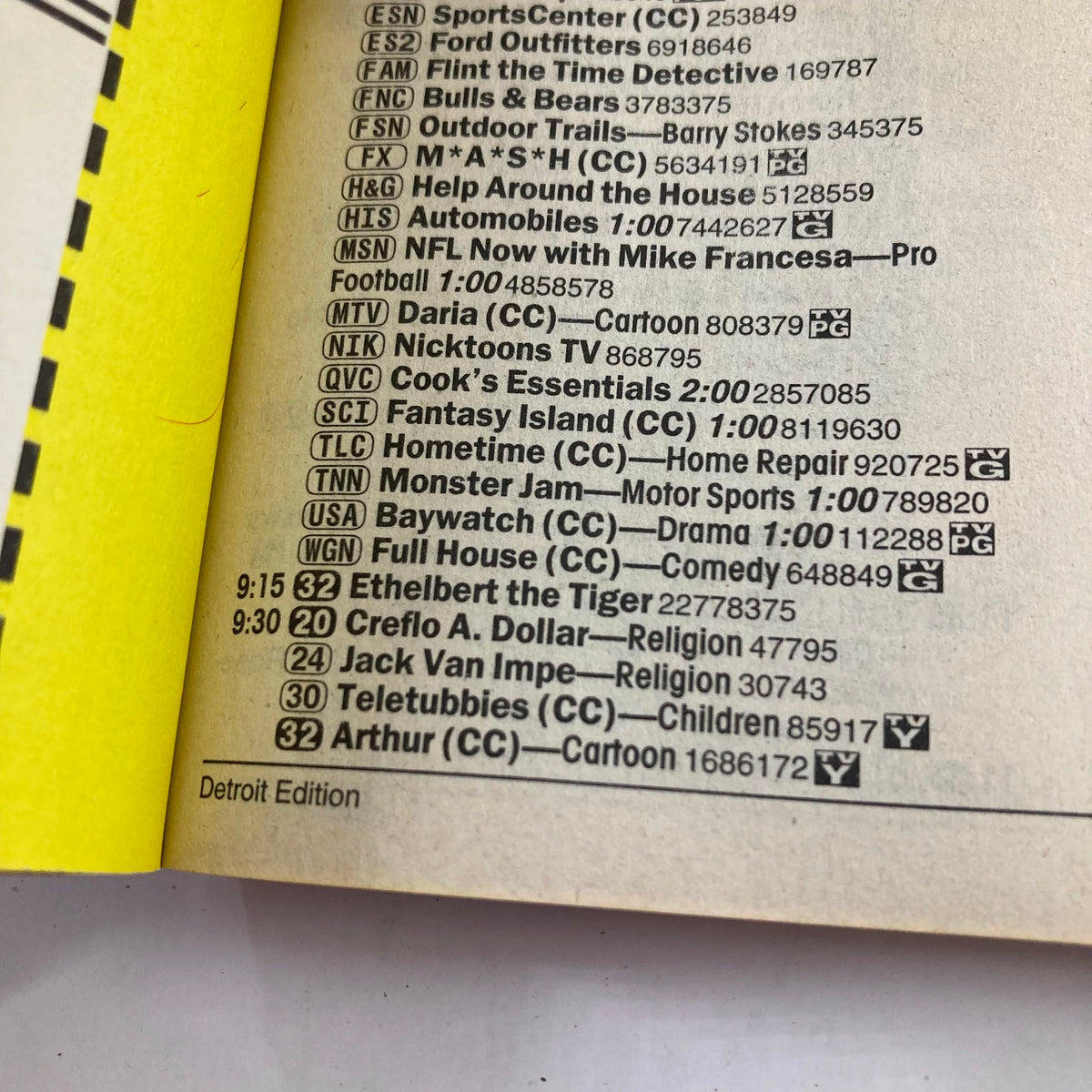 Inside page of the TV Guide Magazine January 13, 2001 featuring a list of TV shows and channels, highlighting various programs in the Detroit edition.