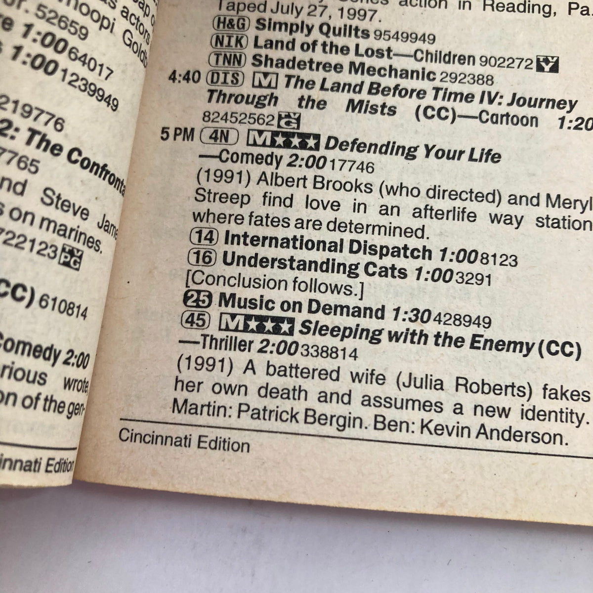 TV Guide Magazine August 16 1997 featuring content on TV schedules, shows like 'Defending Your Life' and 'Sleeping with the Enemy', Cincinnati Edition, showcasing its vintage appeal.