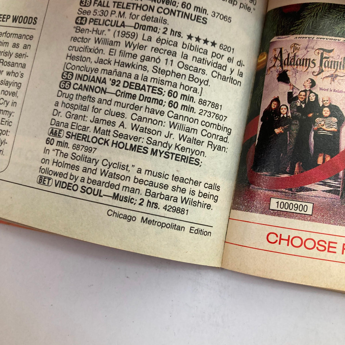 Inside pages of TV Guide Magazine October 24 1992, showcasing various TV listings and programs, including 'A&E Sherlock Holmes Mysteries' and commentary on current shows. Part of the Chicago Metropolitan Edition.