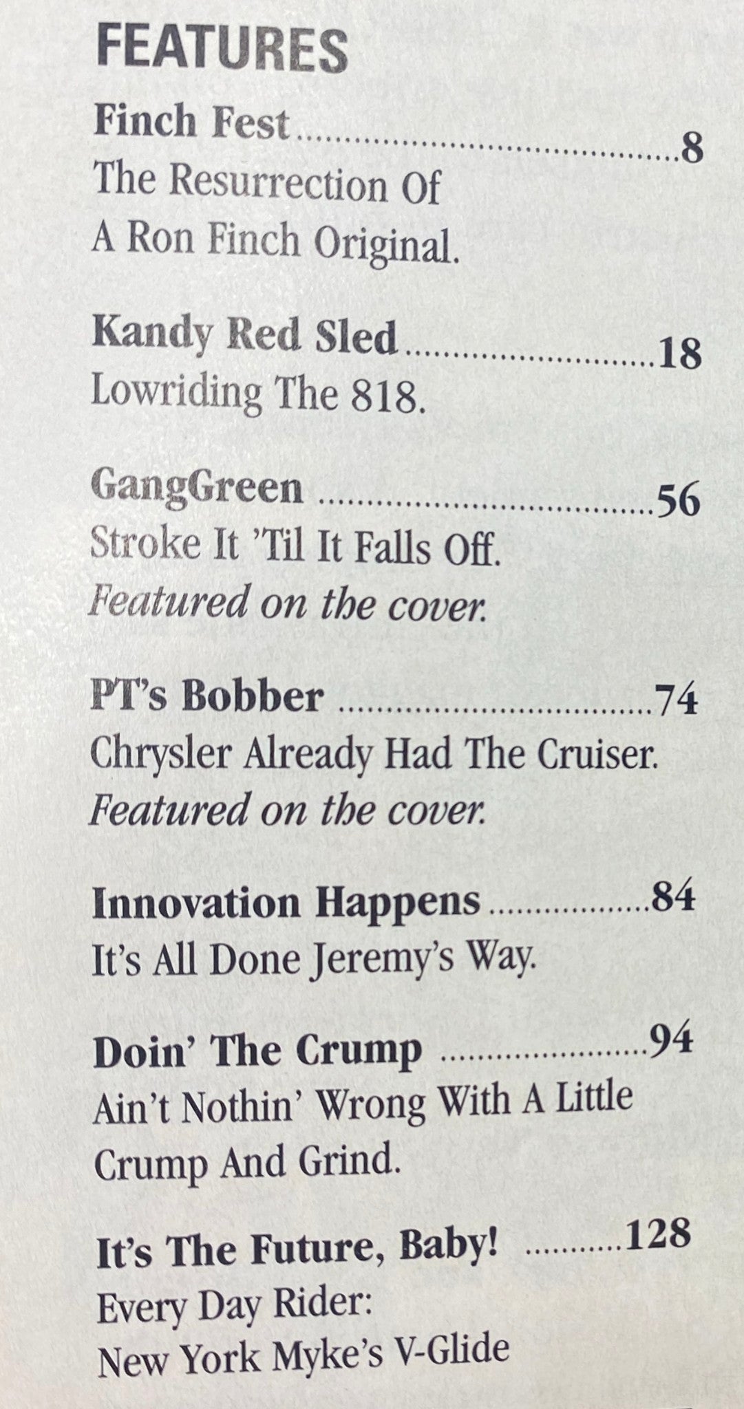 Easyriders Magazine November 2007 table of contents with featured articles including Finch Fest and Kandy Red Sled.