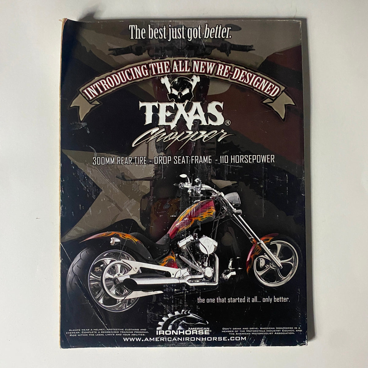 Back cover of Easyriders Magazine November 2007 promoting Texas Chopper, featuring motorcycle specifications and branding.