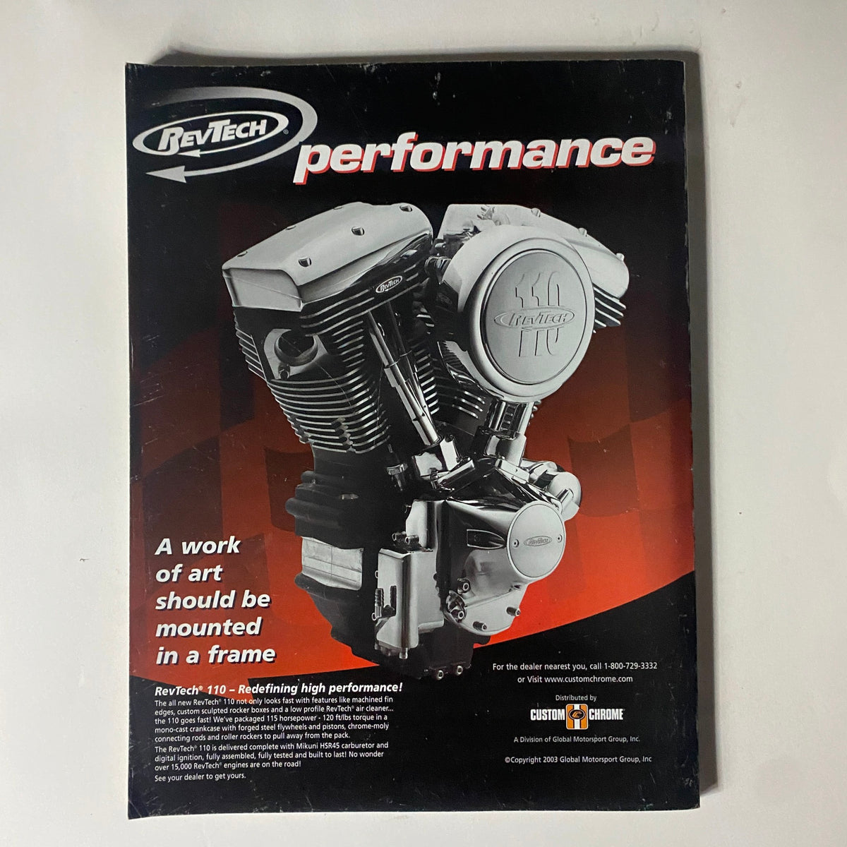 Back cover of Easyriders Magazine February 2004, Issue #368, featuring RevTech performance motorcycle engine advertisement.
