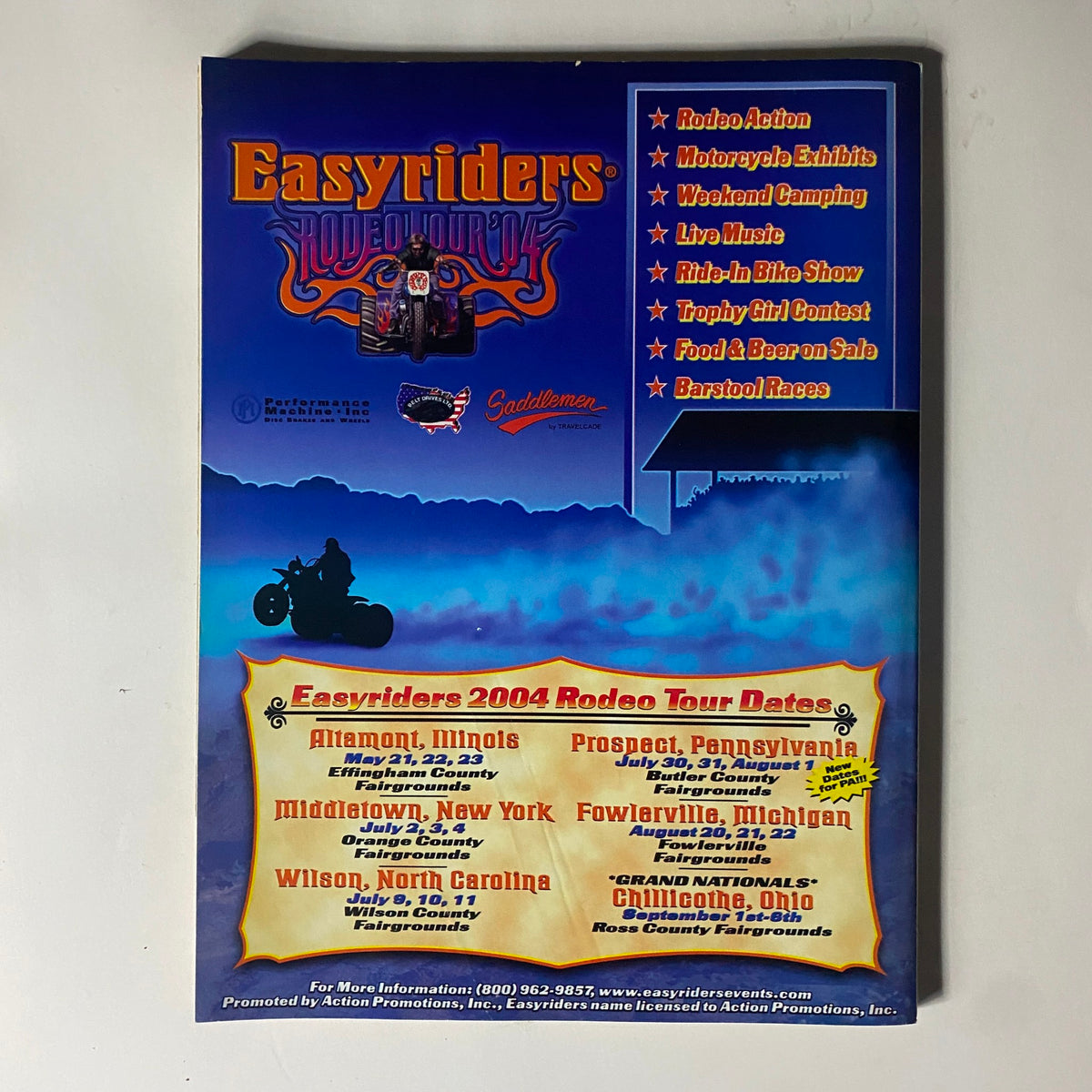 Back cover of Easyriders Magazine September 2004, Issue #375 promoting the 2004 Easyriders Rodeo Tour dates and events.