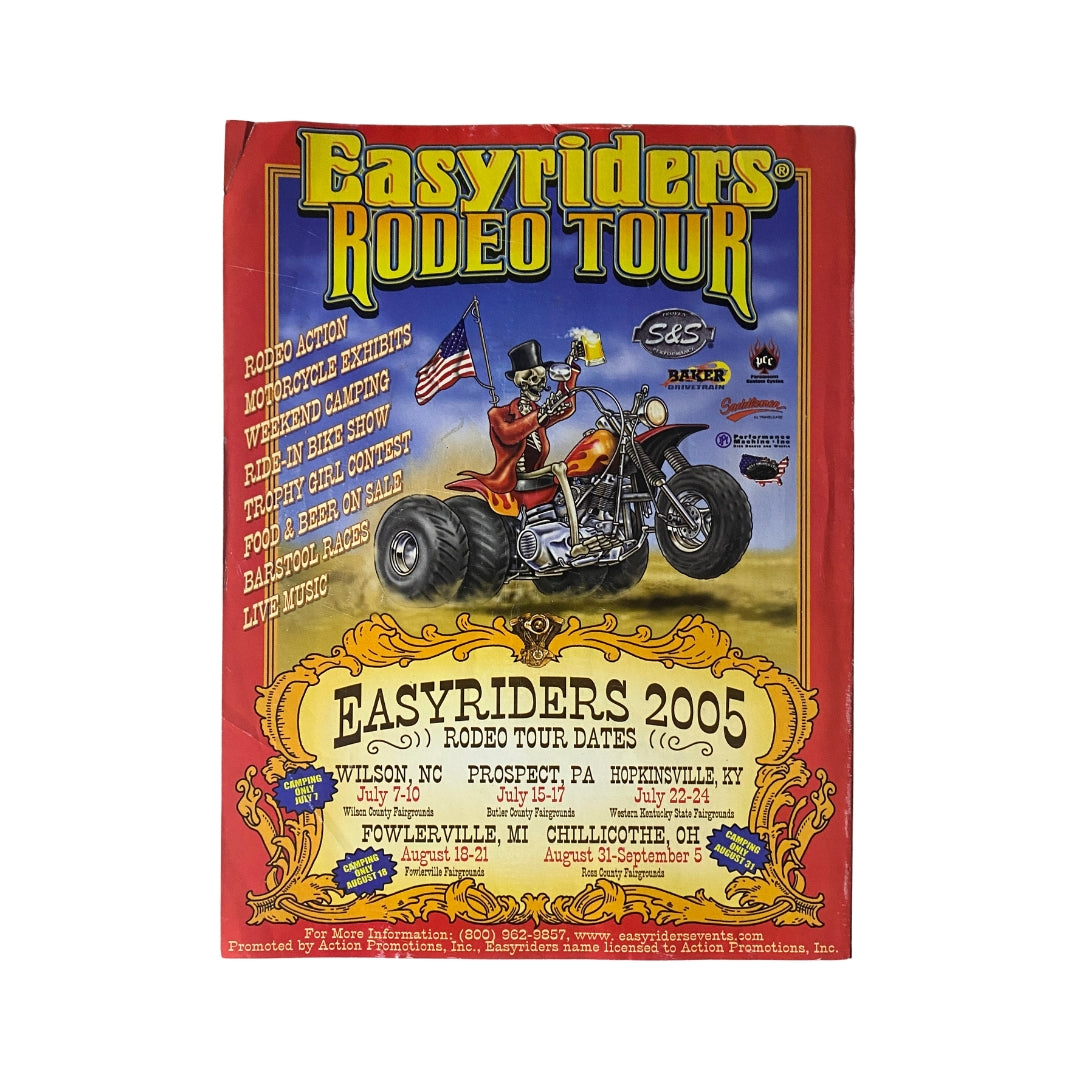 Promotional image for Easyriders Rodeo Tour 2005 with details about events, including motorcycle exhibits and competitions.