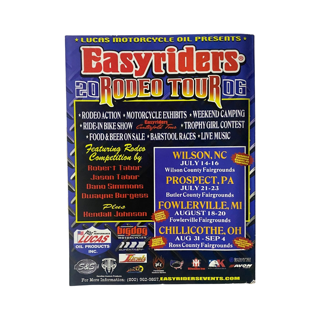 Easyriders Magazine July 2006 #397 with promotional poster for Easyriders Rodeo Tour 06, showcasing event details and featured riders.